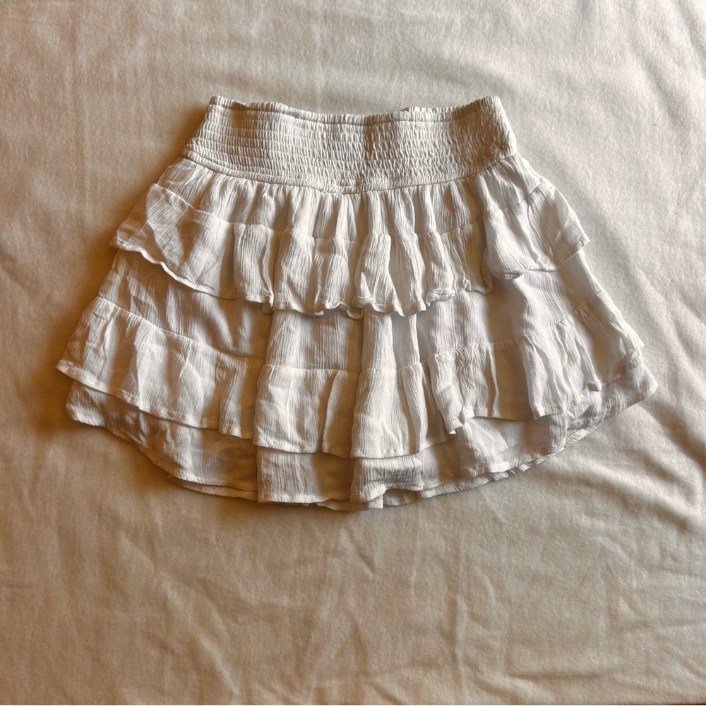 Hollister Cream Bubble Mini Skirt with Smocked Ruffles